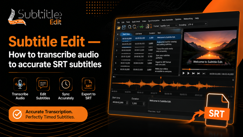 Subtitle Edit — How to transcribe audio to accurate SRT subtitles