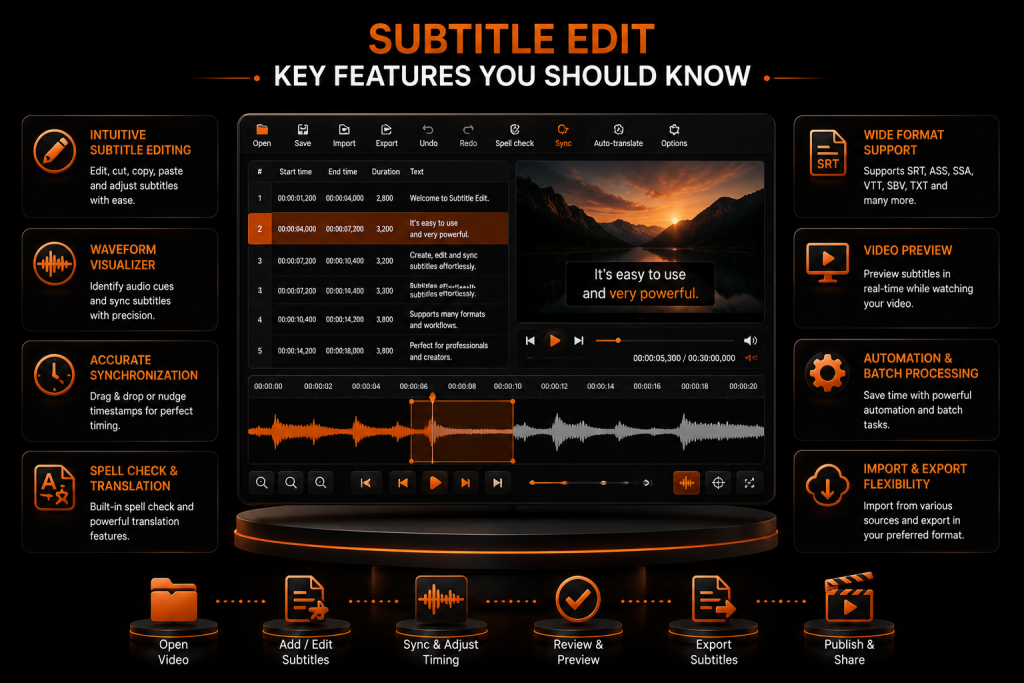 Subtitle edit software features overview