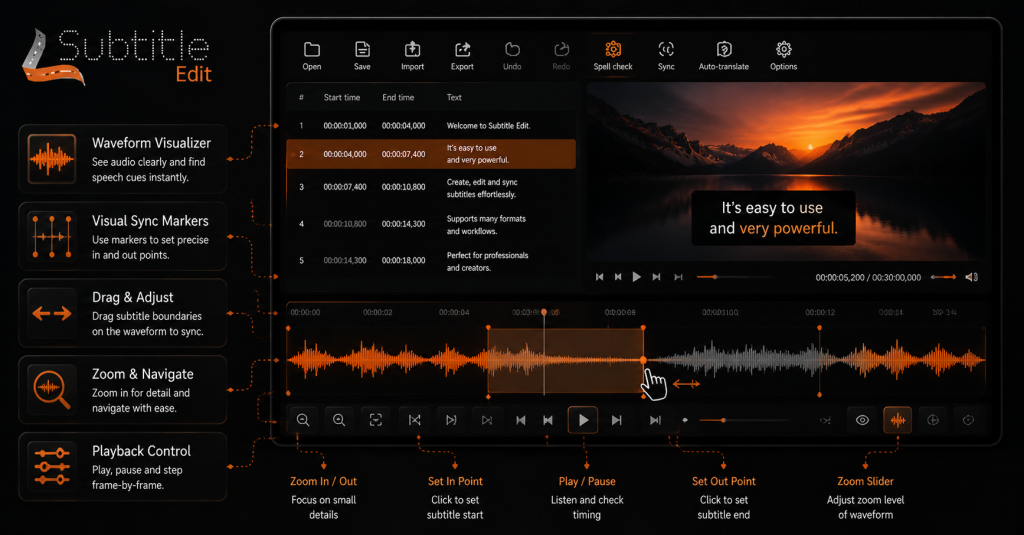 Subtitle editing tool interface preview