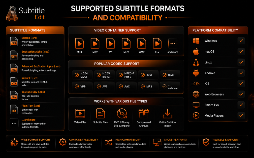 Supported subtitle formats and compatibility