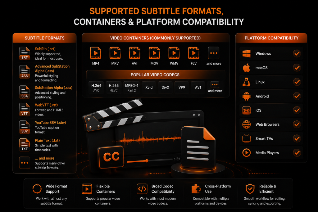 Supported subtitle formats and compatibility chart